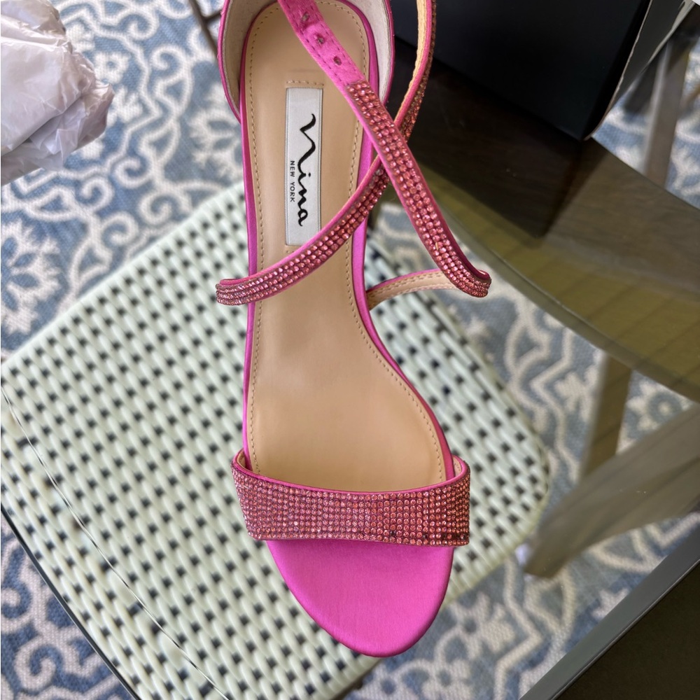Nina Women's Henesi-YS Ultra Pink Crystal Satin sandals BNWT